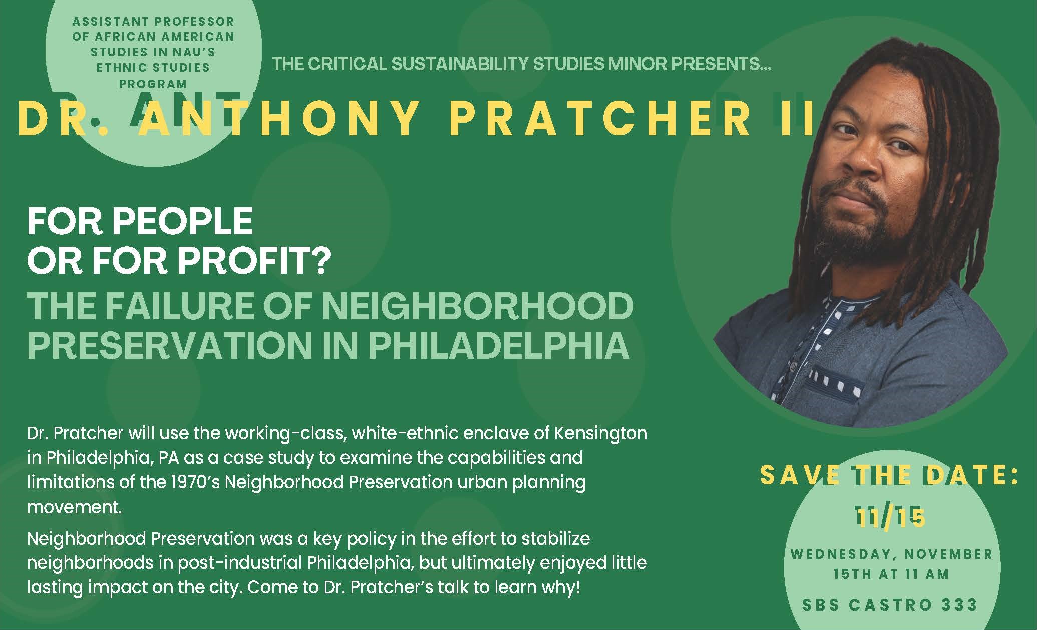 Critical Sustainability Studies Lecture – Anthony Pratcher II, Ph. D.